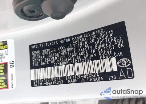 2015 Toyota Corolla Le from USA, damaged, VIN 2T1BURHE1FC442253